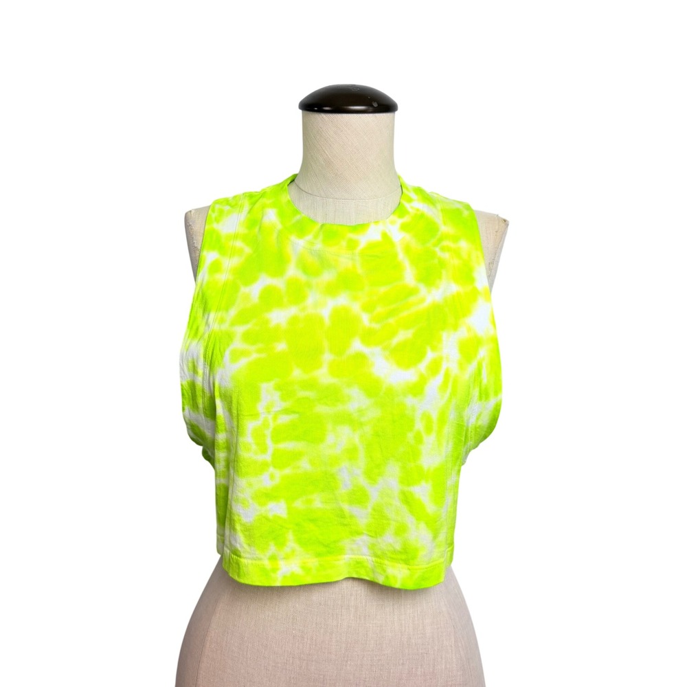 Lululemon All Yours Crop Tank Top 4 Neon Yellow Tie Dye Sleeveless Pima Cotton